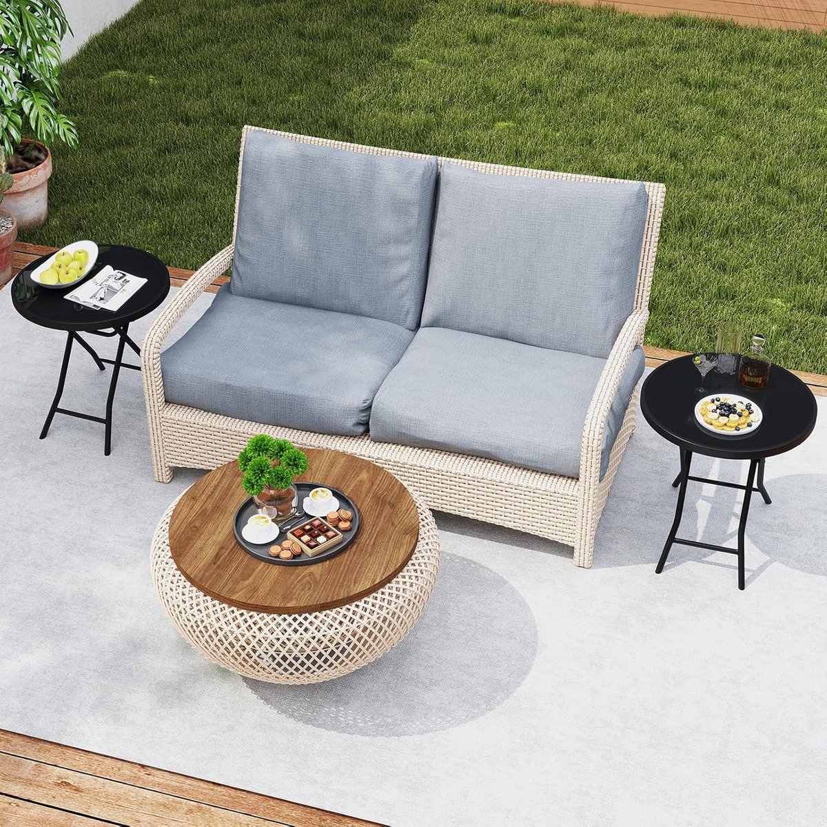 COSTWAY Bijzettafel inklapbaar, kleine klaptafel, tuintafel, ronde balkontafel eettafel voor balkon, tuin, terras, zwart thumbnail 8