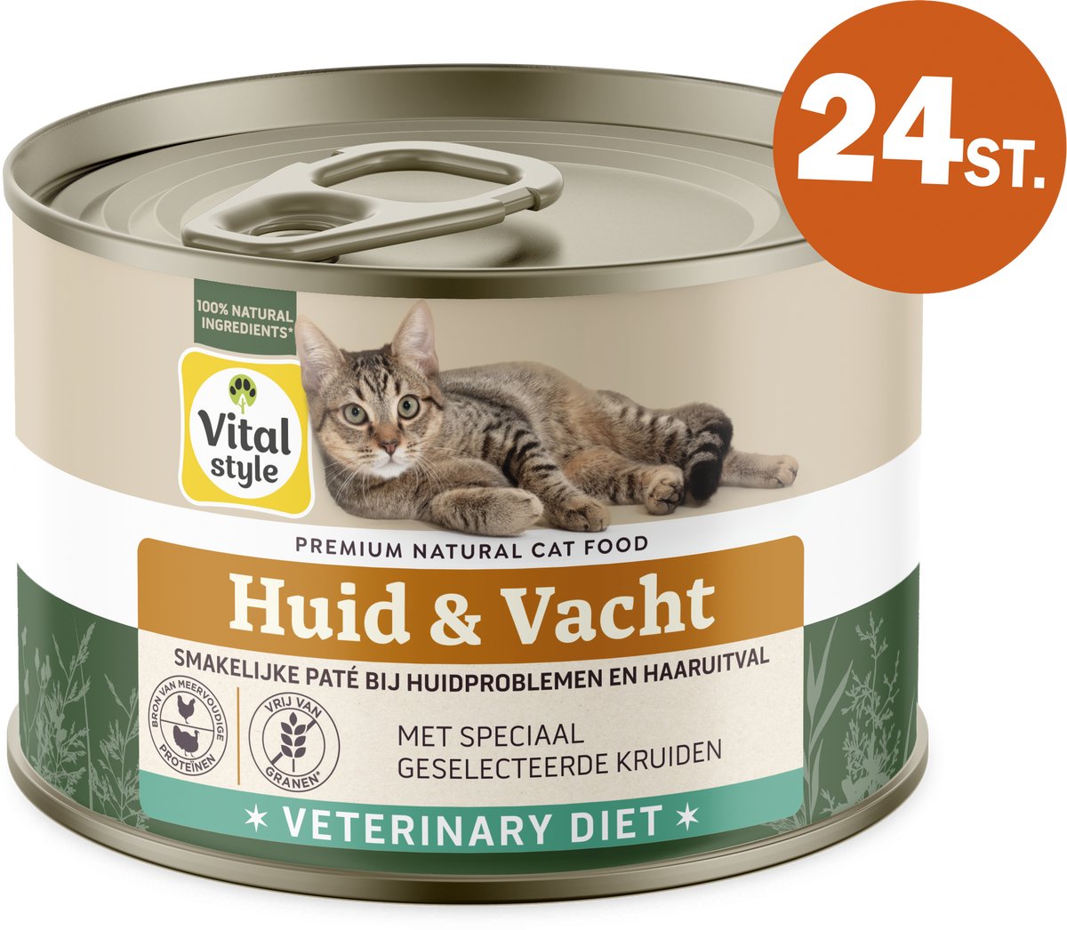VITALstyle Huid & Vacht - Kattenvoer Natvoer - Ondersteunt Bij Huidproblemen En Extreem Verharen - Met o.a. Brandnetel & Sint Janskruid - 24 x 200 g