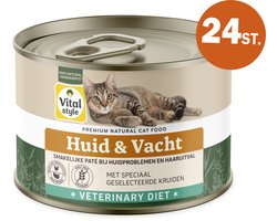 VITALstyle Huid & Vacht - Kattenvoer Natvoer - Ondersteunt Bij Huidproblemen En Extreem Verharen - Met o.a. Brandnetel & Sint Janskruid - 24 x 200 g