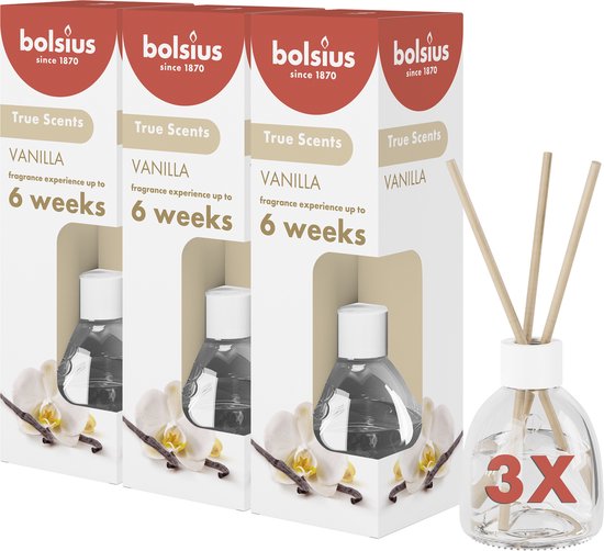 Bolsius True Scents - Geurstokjes - Vanille - 3 stuks - Voordeelverpakking - 60ml