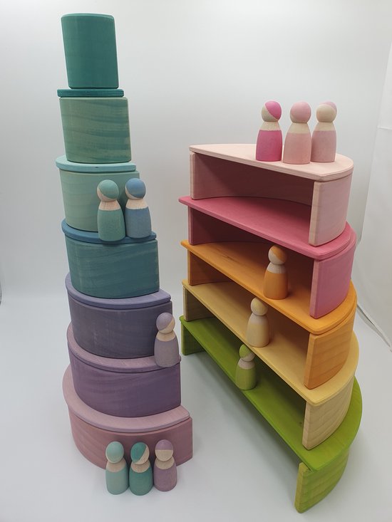 Houten regenboog - Pastelkleuren - Pastel regenboog - 12 stuks - Open einde speelgoed - Educatief montessori speelgoed van Houten — afbeelding 5