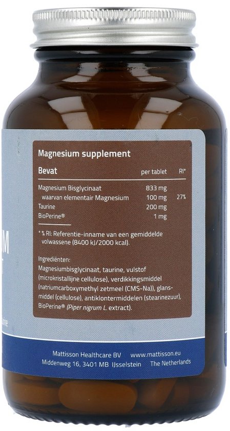 Mattisson - Magnesium Bisglycinaat 833mg - Vegan Voedingssupplement - 90 Magnesium Tabletten