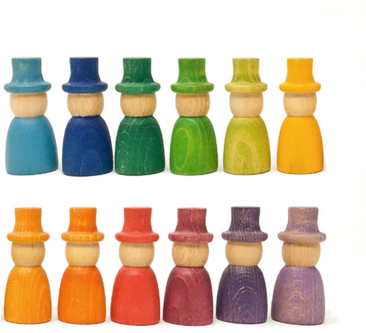 Houten poppetjes tovenaar - Regenboogkleuren - 12 stuks - Open einde speelgoed - Educatief montessori speelgoed - Grapat style