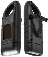 JustValue - Militaire Opwindbare Zaklamp - Knijpkat - Noodverlichting - Dynamo - Zonne-energie - Zwart