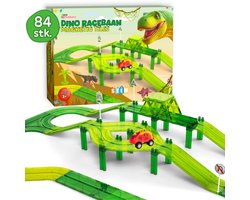 foto van Dino Magnetic Tiles Racebaan met 84 stuks - Dinosaurus Speelgoed - Dino Speelgoed - Magnetische Tegels - Dinosaurus Racebaan - Montessori Bouwspeelgoed - Constructiespeelgoed