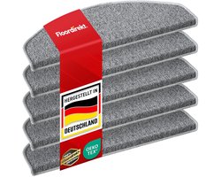 FLOORDIREKT Premium Trapmatten - London Pro - 15 Stuks - Zelfklevend - Halfrond - 25 x 65 cm - Grijs