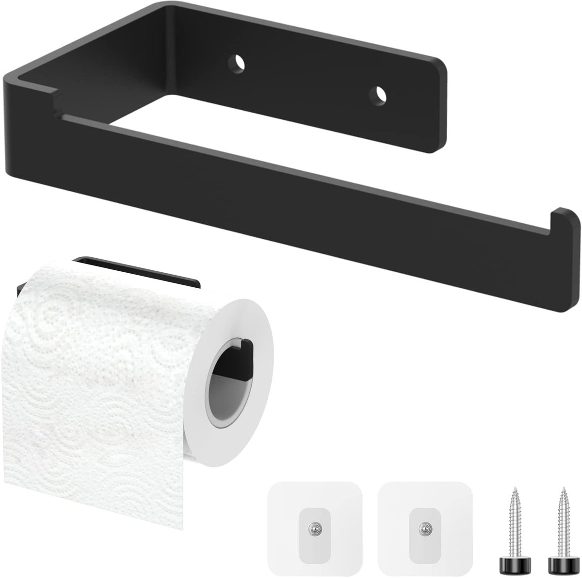 Ibenzoa® Moderne Mat Zwarte Toiletpapierhouder met Zelfklevende en Geboorde Installatieopties