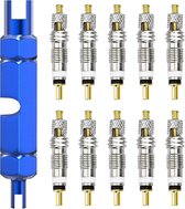 Presta-ventielkernen - 10 Stuks - Zinklegering - Met verlengsleutel - Fiets Presta-ventielkernen verwijderingsset - Presta-ventielkern vervangingsset - Bandenreparatie