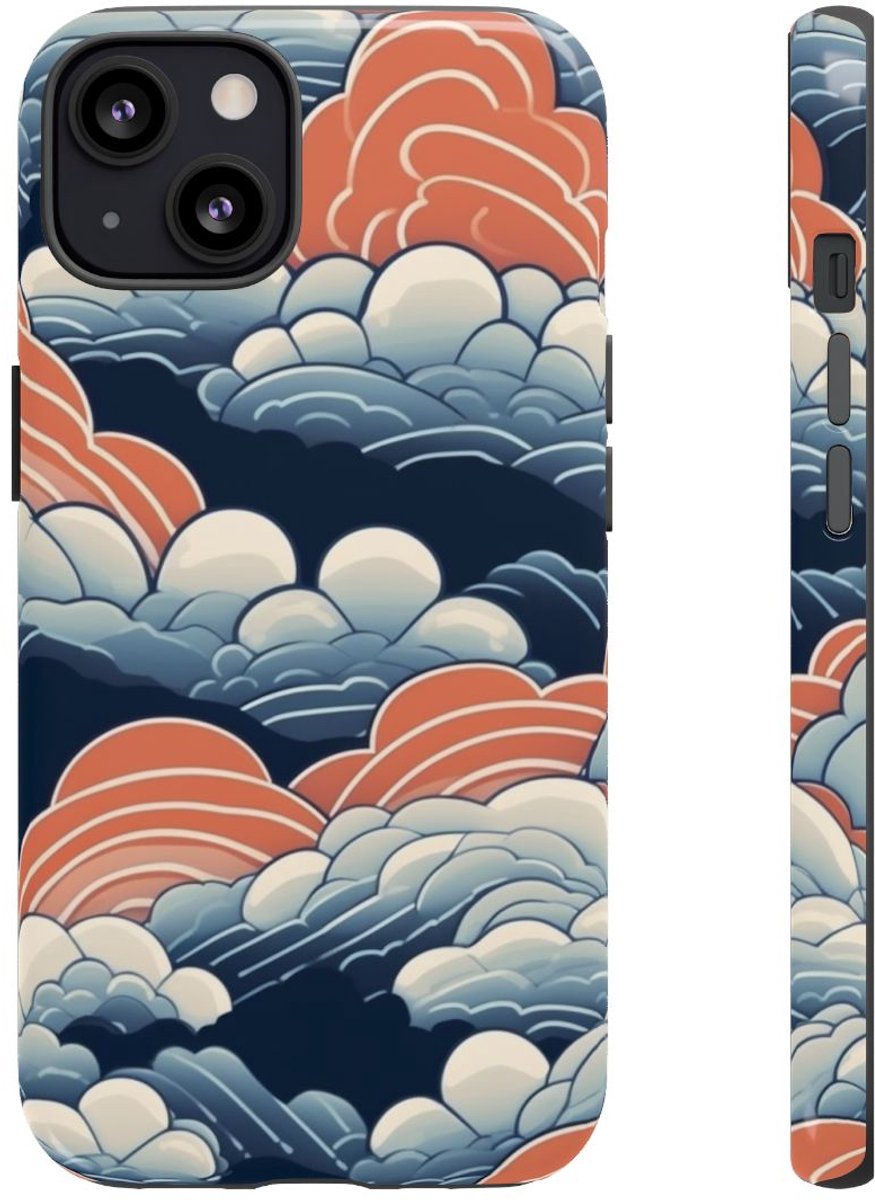 Gestileerd Wolkenpatroon in Blauw en Oranje – Telefoonhoesje Geschikt voor iPhone 13
