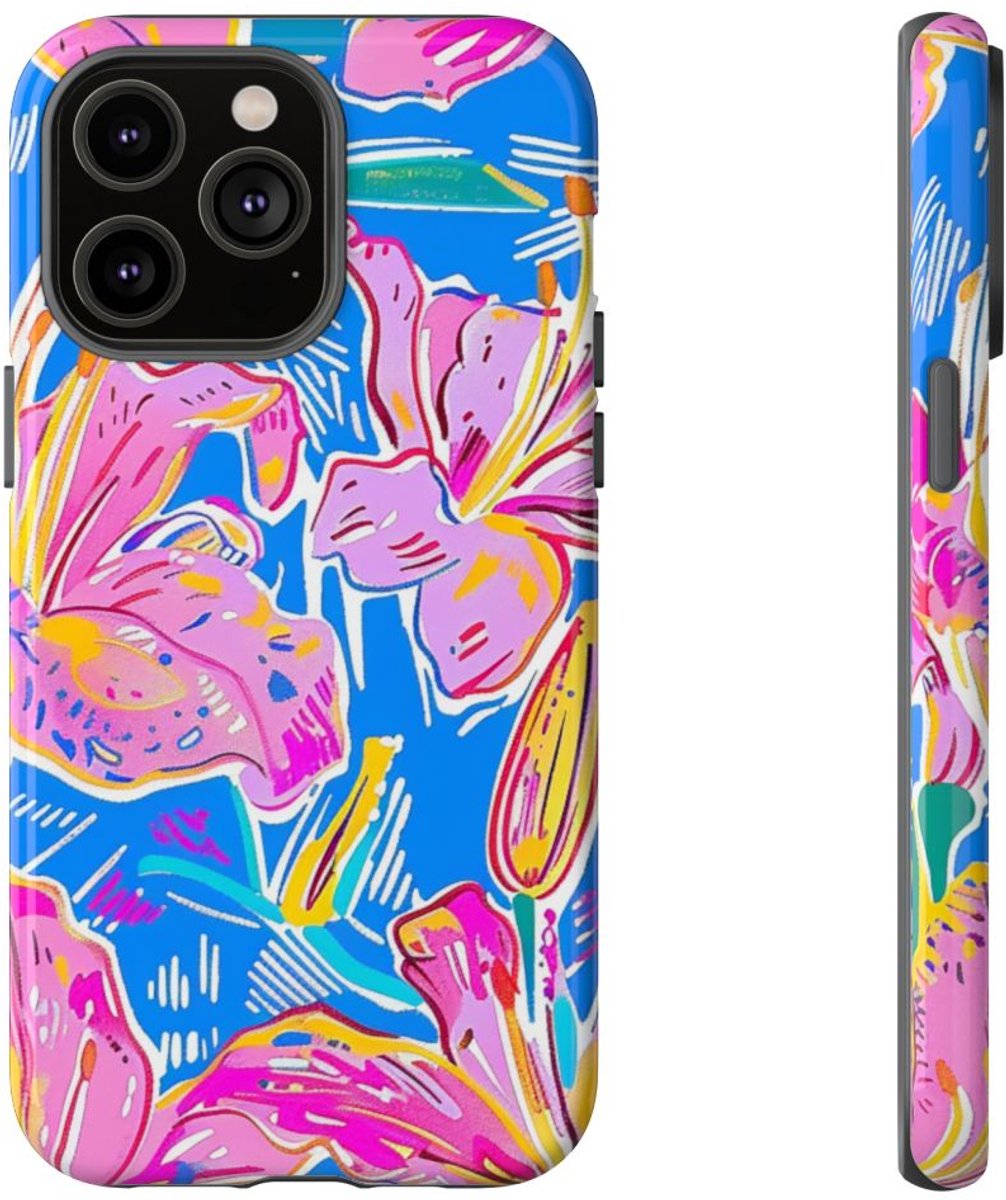 Felroze en Gele Bloemenprint – Telefoonhoesje Geschikt voor iPhone 14 Pro Max
