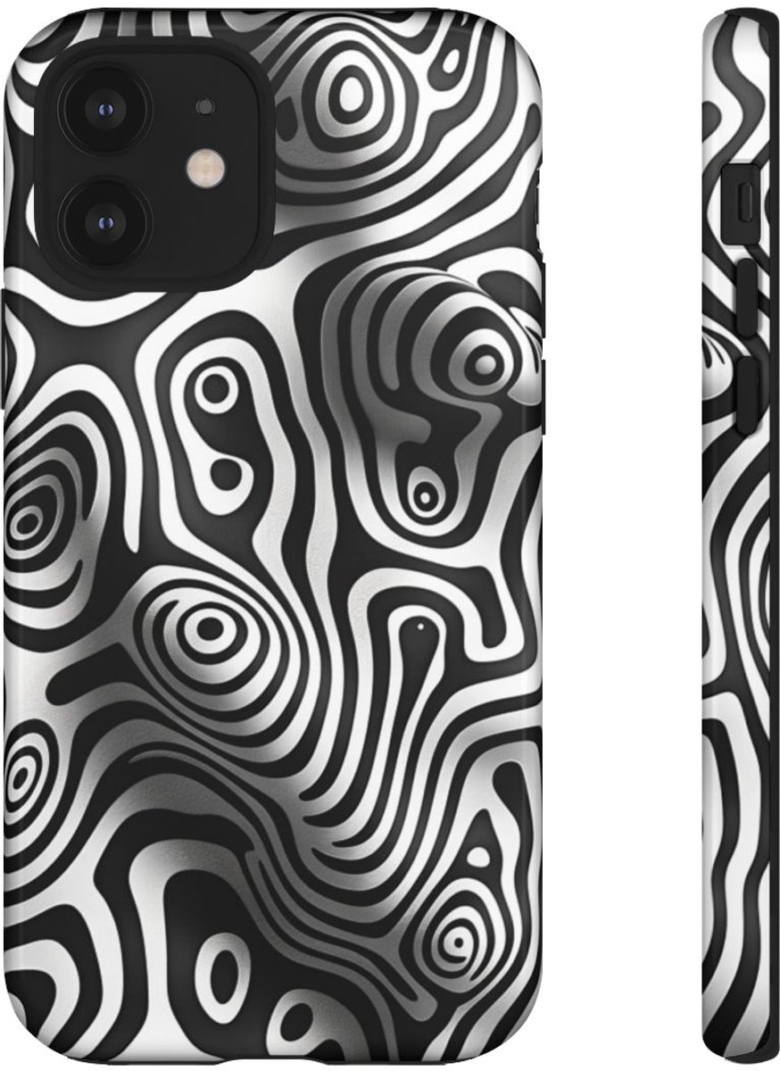 Zwart-Wit Abstract Lijnenspel – Telefoonhoesje Geschikt voor iPhone 12