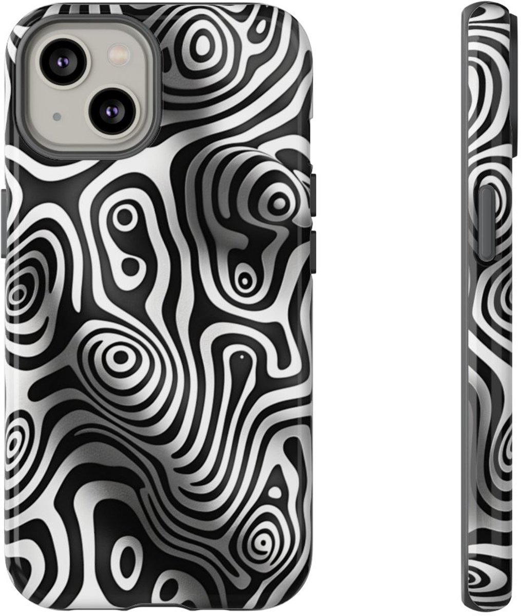 Zwart-Wit Abstract Lijnenspel – Telefoonhoesje Geschikt voor iPhone 14