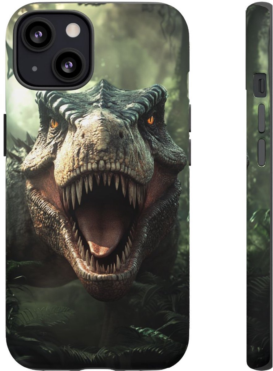 Realistische Dinosaurus in Junglelandschap – Telefoonhoesje Geschikt voor iPhone 13