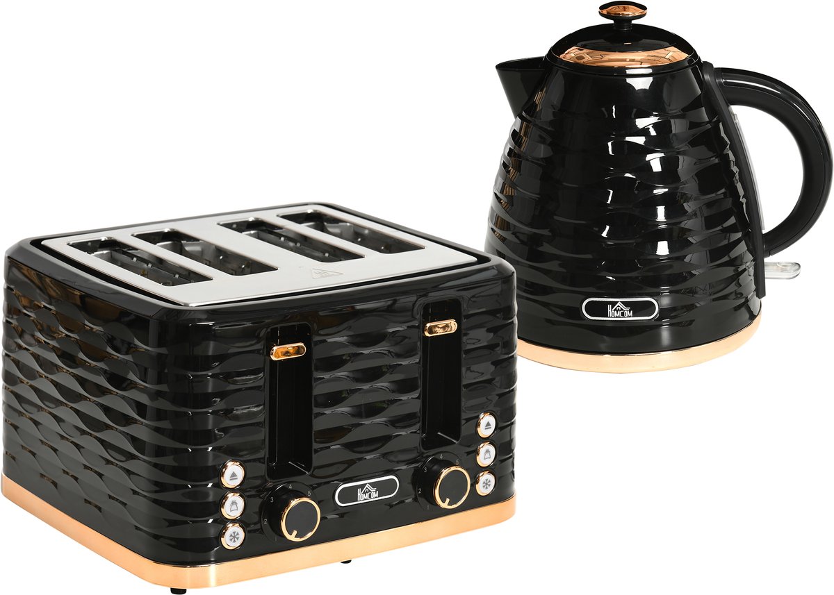 HOMCOM-Kocher-Toaster-Set-Kunststoff, Stahl-24,1L x 19,5B x 23,2H cm-Schwarz