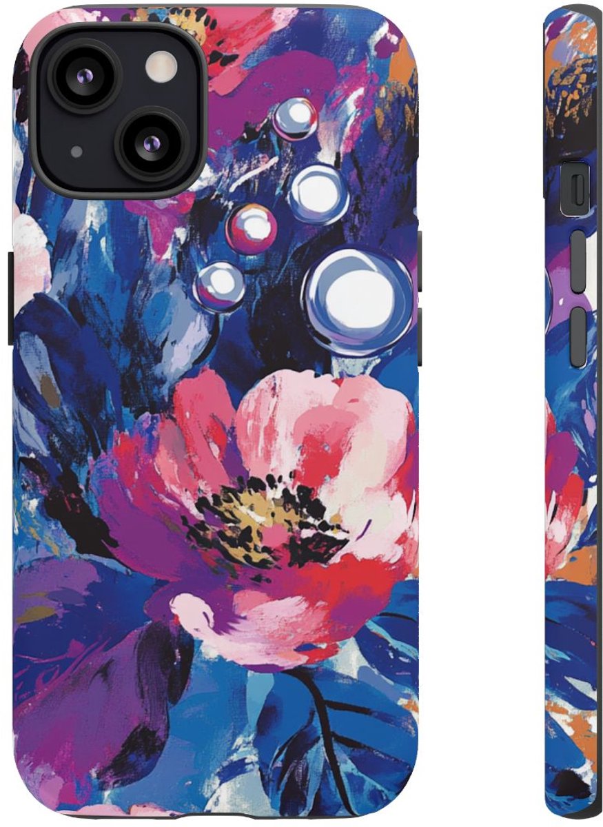 Abstracte Bloemenimpressie met Parelaccenten – Telefoonhoesje Geschikt voor iPhone 13