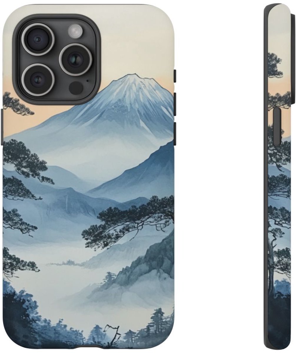 Traditioneel Japanse Berglandschap – Telefoonhoesje Geschikt voor iPhone 15 Pro Max