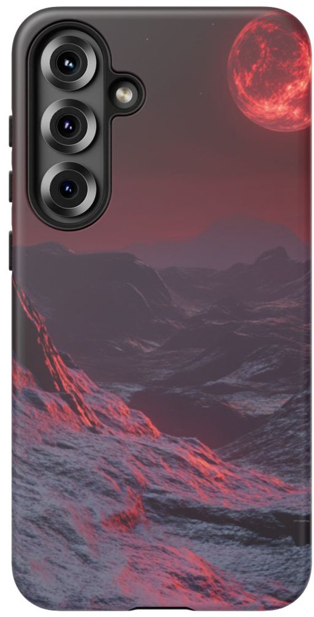 Bergachtig Landschap met Rode Maan – Telefoonhoesje Geschikt voor Galaxy S25 Plus
