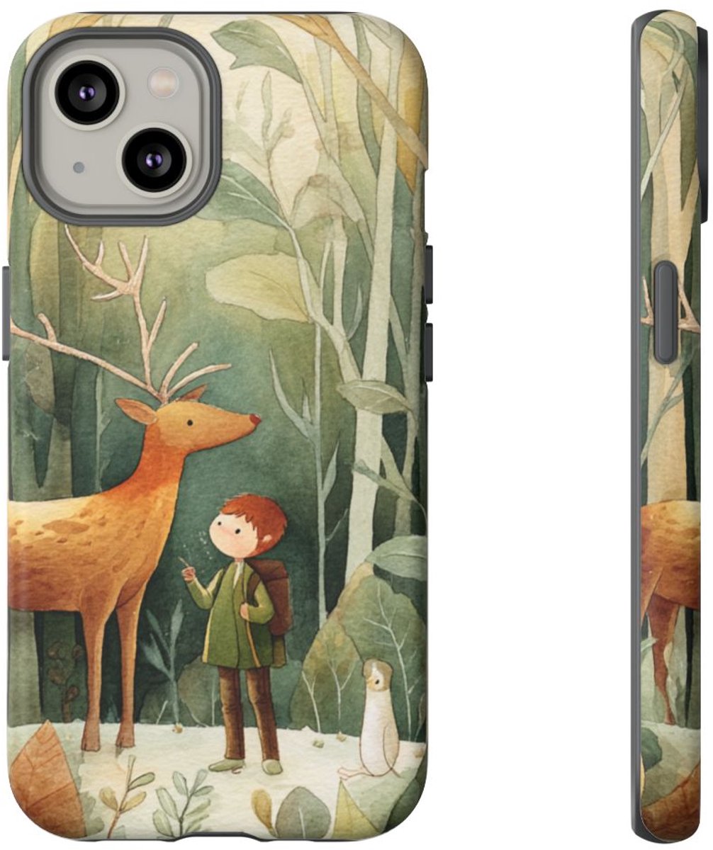 Kind en Hert in Bos Aquarel – Telefoonhoesje Geschikt voor iPhone 14