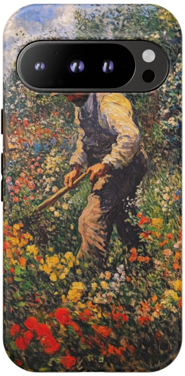 Tuinier Tussen Bloemenpracht – Telefoonhoesje Geschikt voor Pixel 9 Pro