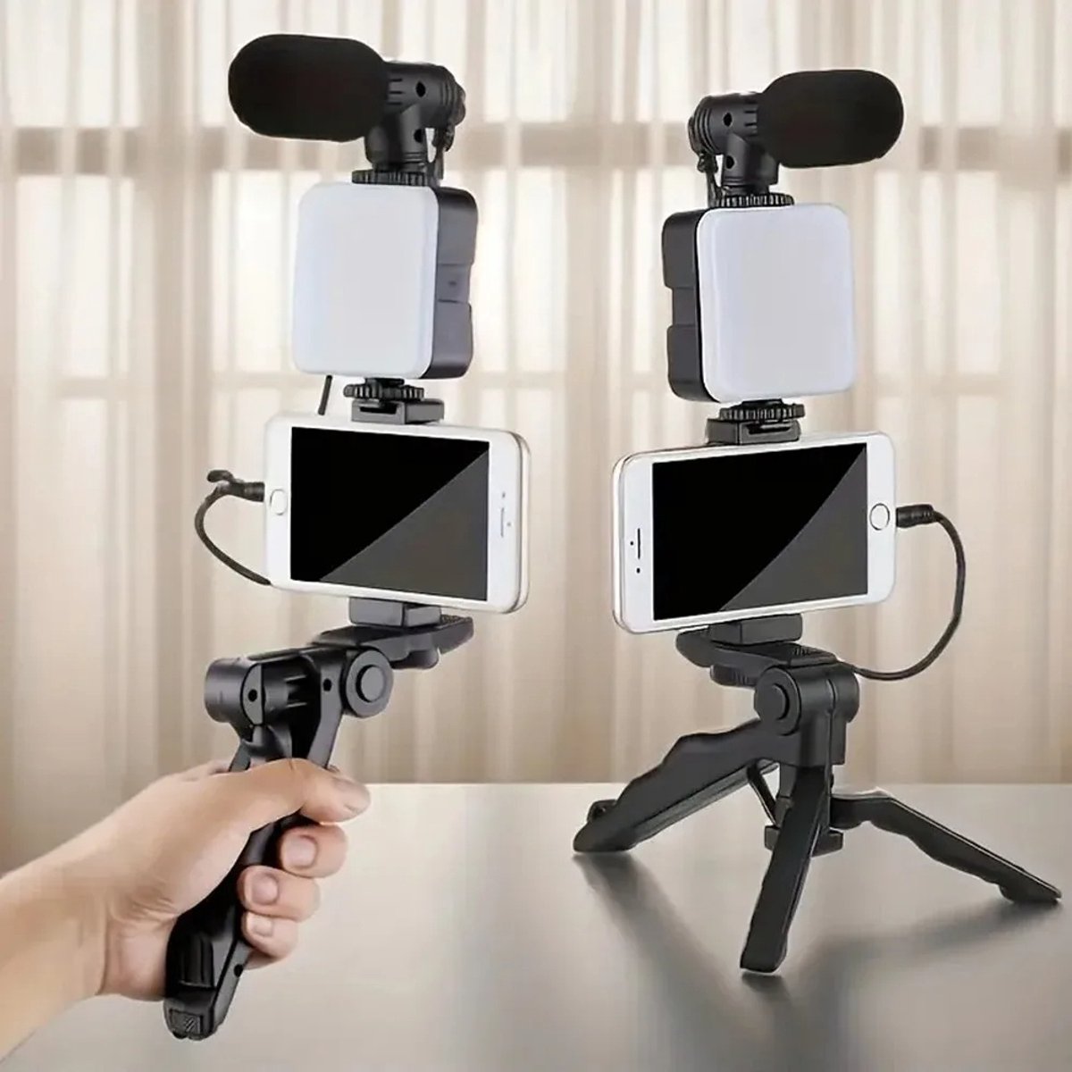 Vlogging Kit voor Smartphone – Vlog Set met Statief voor Telefoon, Richtmicrofoon, LED Invullicht & Handgreep | Startset Vloggen met Telefoon voor Beginners en Content Creators