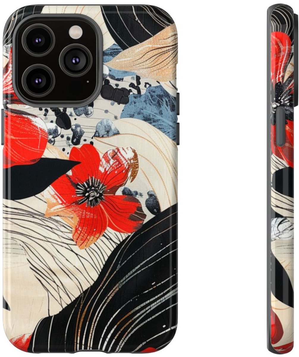 Rood Bloemen Abstract Patroon – Telefoonhoesje Geschikt voor iPhone 14 Pro Max