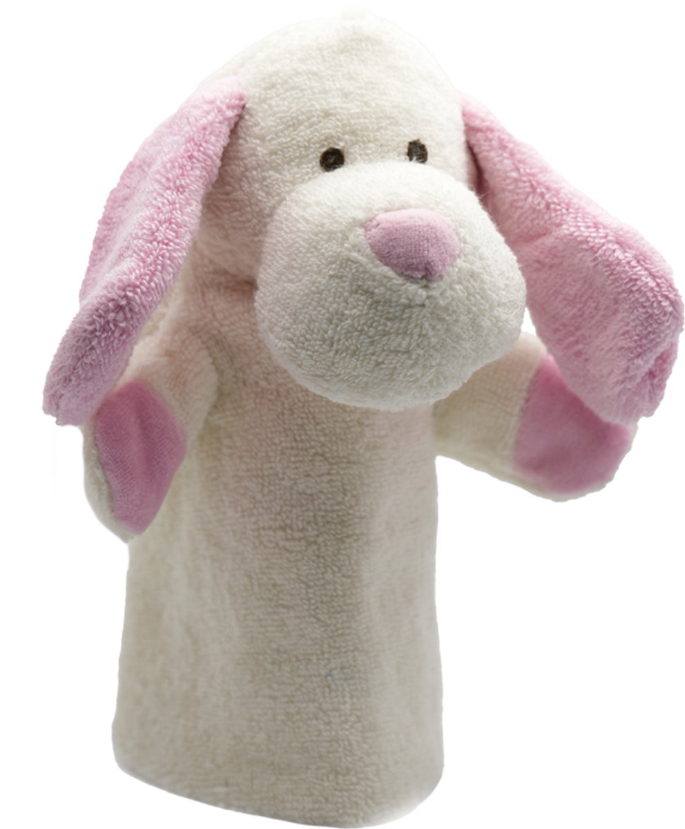 Cute since 1999 - Organische Handpop Roze hond - Dier knuffel - Handpop voor poppenkast -26cm x 20cm