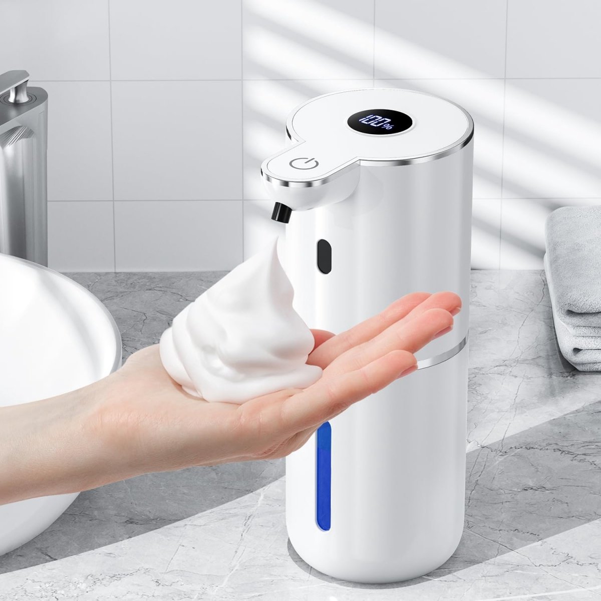 Vitdipy - Automatische Zeepdispenser - 380 ml - Met sensor - Foam - Wandmontage - Oplaadbaar USB - Intelligent display en 6-traps schuimhoeveelheidsregeling - Wit