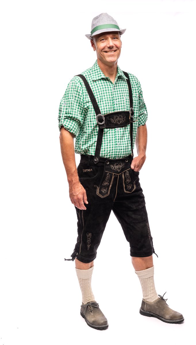 Samex® Lederhosen Man - Oktoberfest Kostuum Heren - Lange Lederhose - Koeienleer - Verkleedkleren mannen - Carnavalskleding - Zwart - Maat 48 (M)