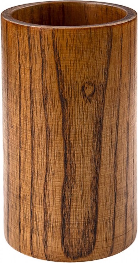 Cilindrische houten houder met zichtbare houtnerf.