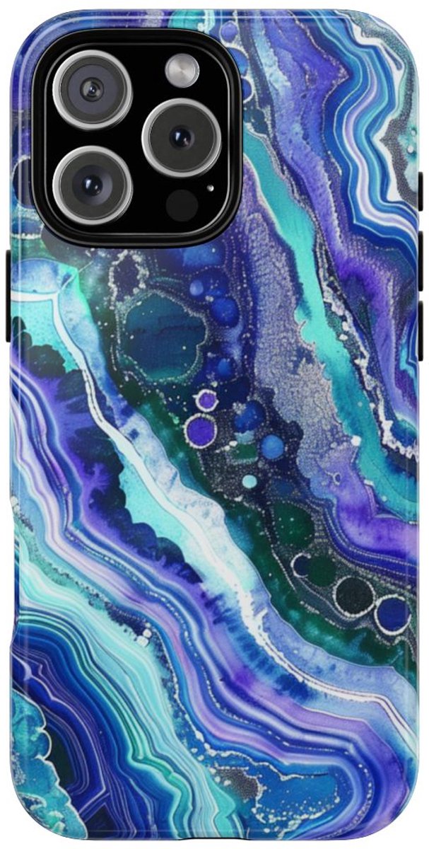 Blauw en Paars Geode-Wervelpatroon – Telefoonhoesje Geschikt voor iPhone 16 Pro Max
