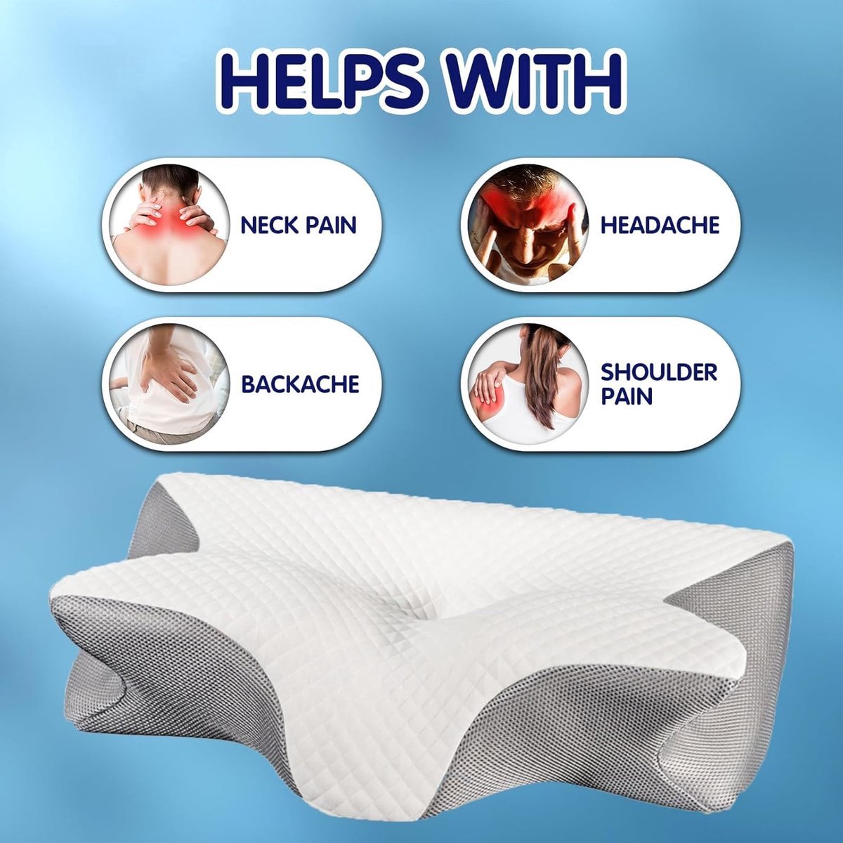 SLEEPMED Memory foam kussen, Kussen van traagschuim, Kussen tegen verkramping en klachten, 55 x 43 x 12 cm, Hypoallergeen