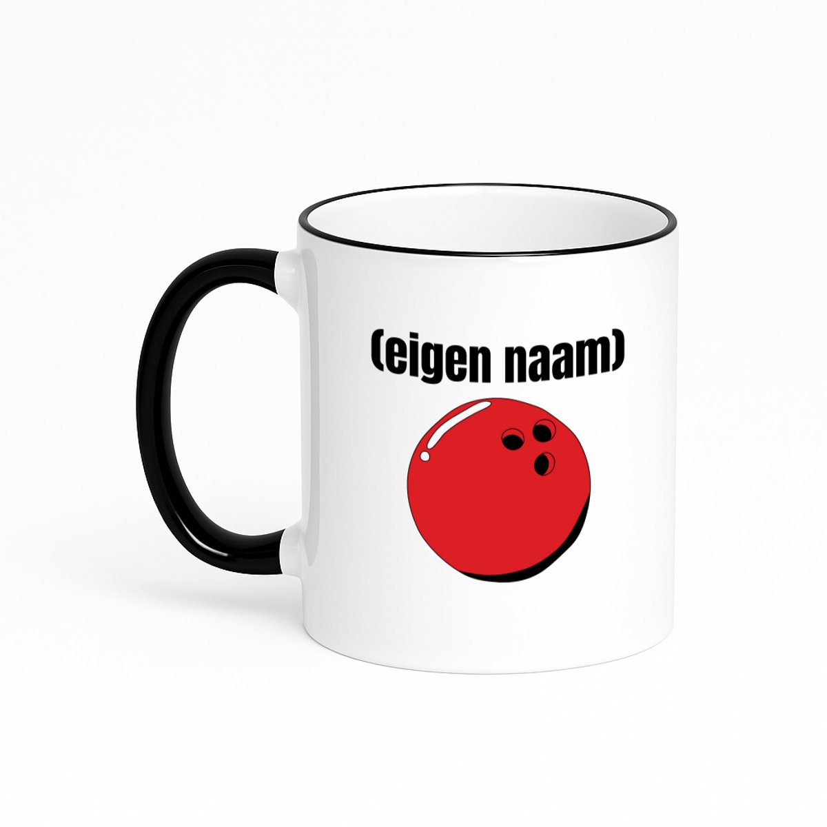 Hacebo® - bowlingbal met eigen naam koffiebeker met gekleurde rand zwart - Bowlen - ieman die graag bowlt - thee mok - koffie beker - sport bal - wedstrijdsport - cadeau - verjaardag - kado - koffiemok - 330 ML