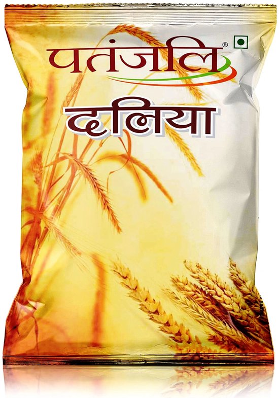 Foto: Patanjali dalia hoogwaardige gebroken tarwe voor ontbijt natuurlijk rijk aan eiwitten vitamines en mineralen kan zoet of hartig bereid worden gezond en voedzaam voor het hele gezin met kajal sticker