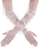 Damen-Handschuhe für Hochzeit, Braut, Netzstoff, Tüll, lang, Opernkostüm, Party, 68,6 cm, Ellenbogenlänge, durchsichtige Handschuhe, apfelgrün, Einheitsgröße