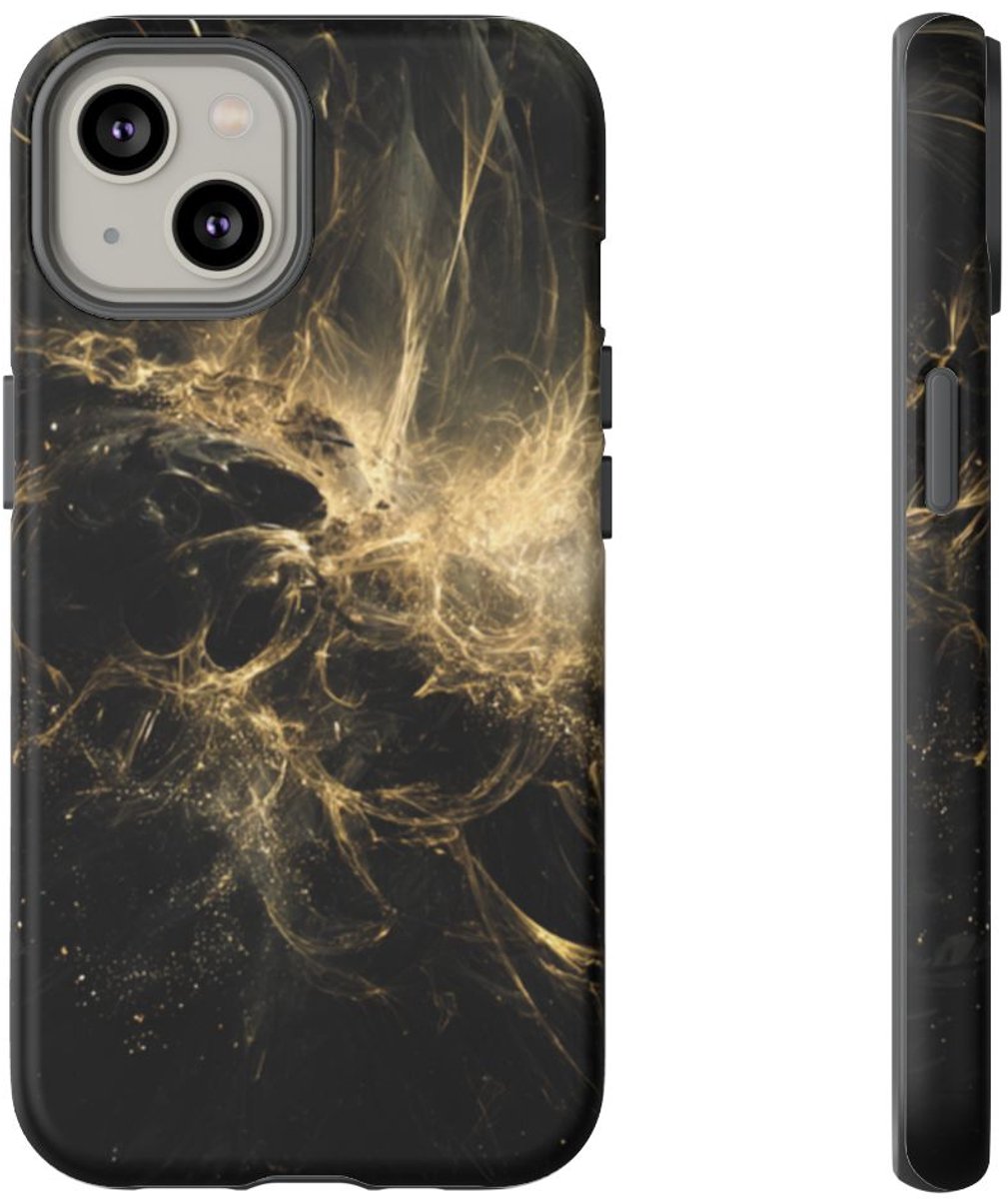 Abstracte Kosmische Gouden en Zwarte Swirls – Telefoonhoesje Geschikt voor iPhone 14