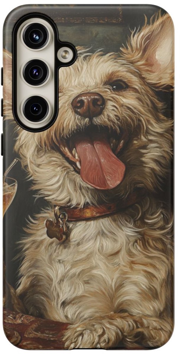 Vrolijke Terrier met Cocktail – Telefoonhoesje Geschikt voor Galaxy S24 Plus