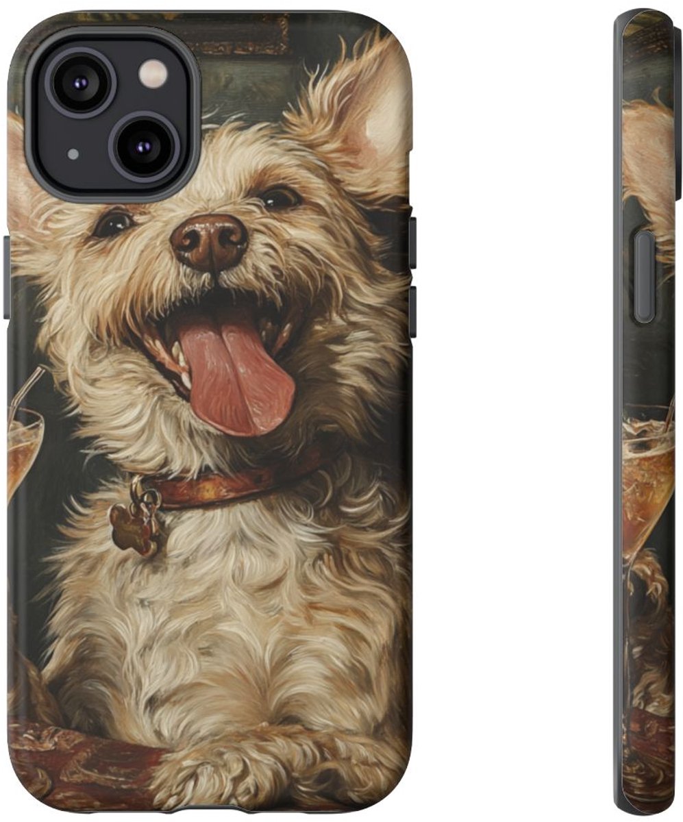 Vrolijke Terrier met Cocktail – Telefoonhoesje Geschikt voor iPhone 14 Plus