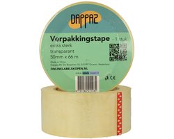 Dappaz Verpakkingstape Transparant - Extra Sterk met Hoge Kleefkracht 66 m x 50 mm - 1 Rol Dozen Tape - OPP Plakband - Dikte 65 µm