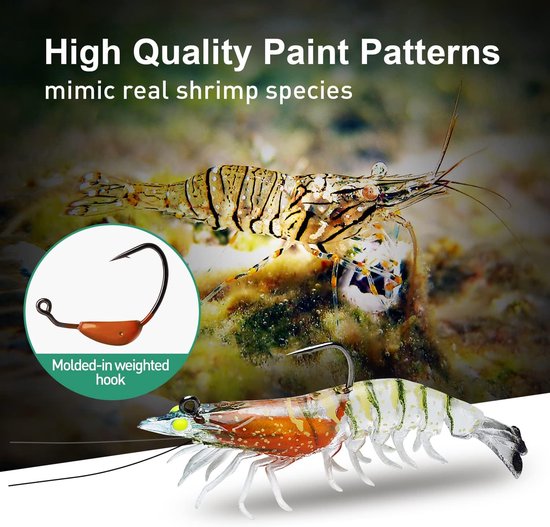 Voorgemonteerde jig-vislokmiddelen voor zoet en zout water, innovatieve, superduurzame TPE-baslokmiddelen, levensechte garnalenkreeften swimbait, onkruidvrij lokmiddel voor crappie, forel en snoekbaars, apart bewaren van TRUSCEND — afbeelding 3