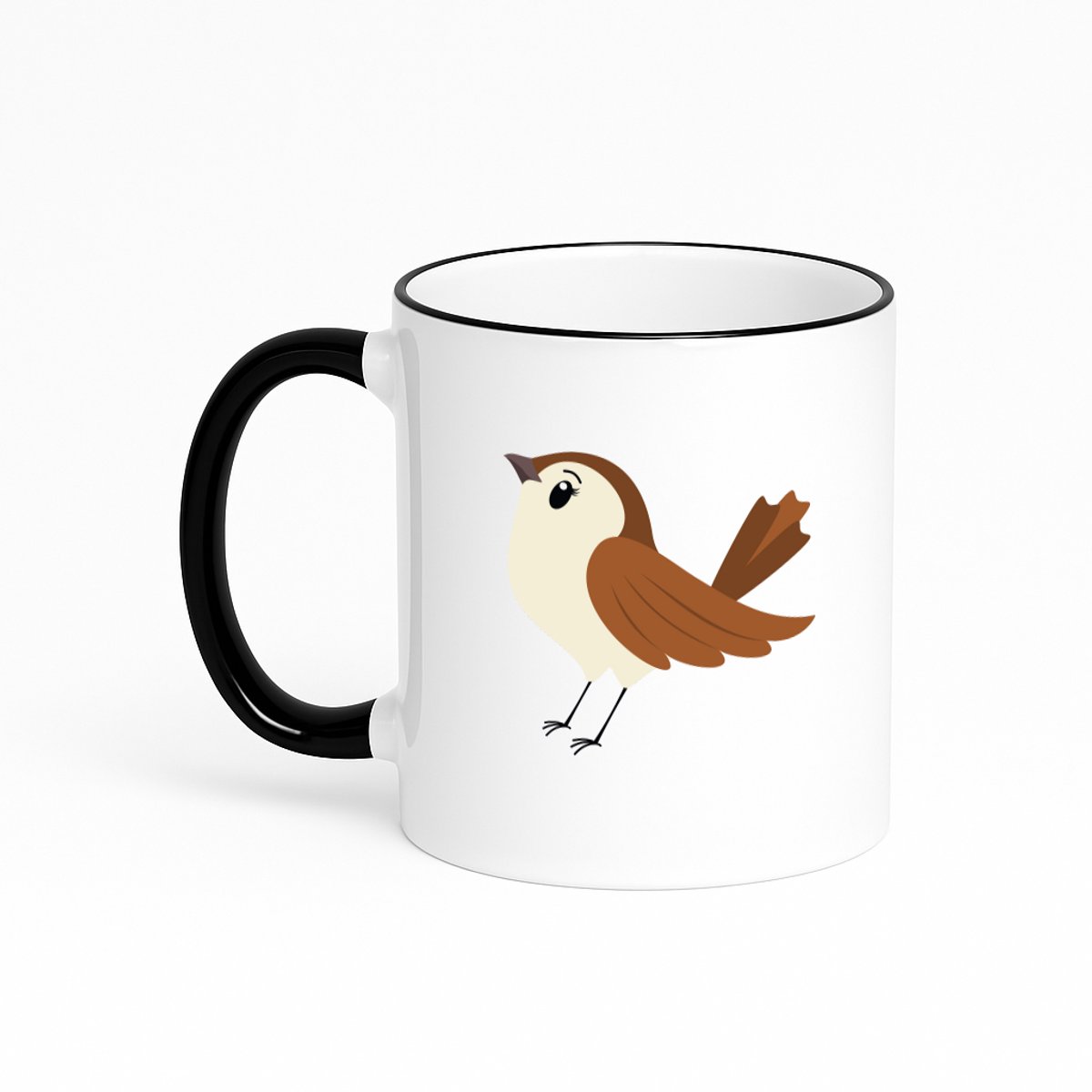 Hacebo® - Huismus koffiebeker met gekleurde rand zwart - Vogels - Dieren liefhebbers - thee mok - koffie beker - Mus - dieren - koffiemok - 330 ML