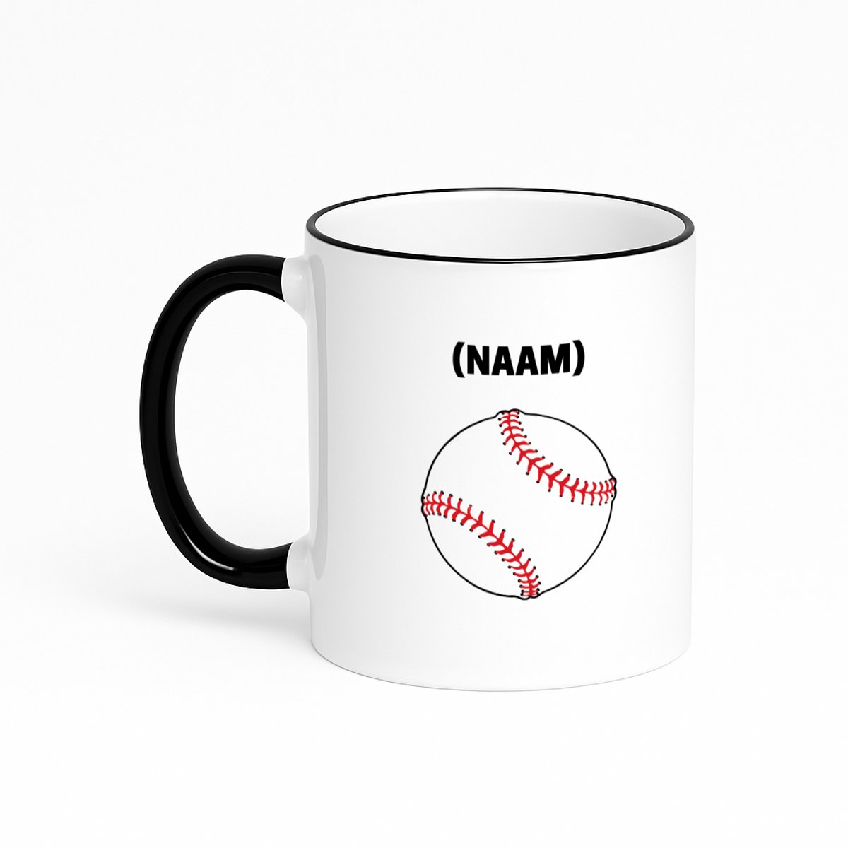 Hacebo® - Honkbal met eigen naam koffiebeker met gekleurde rand zwart - Honkbal - Honkballer - thee mok - koffie beker - Sport - koffiemok - 330 ML