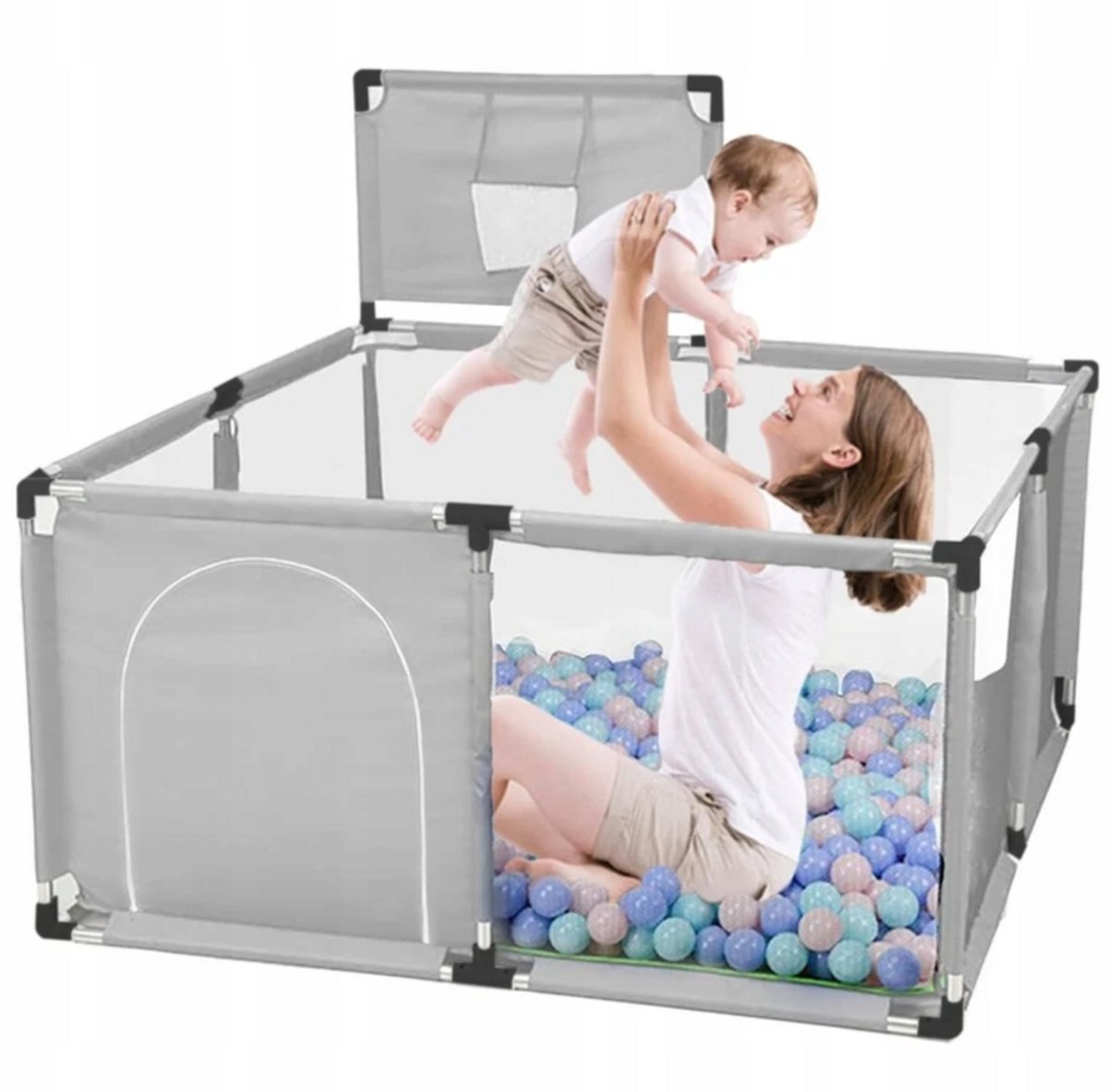 Grondbox - Speelbox - Grondbox Baby - Playpen - 128x128x66cm - Grijs 30 balletjes