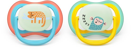 Philips Avent Ultra Air Night - Glow-in-the-dark fopspeen –(18 mnd+) Extra luchtopeningen - 2 stuks - SCF376/32 van Philips Avent — afbeelding 2