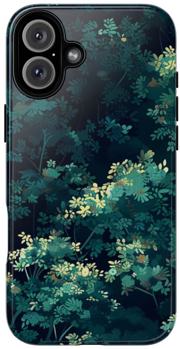 Donkergroen Bladerpatroon – Telefoonhoesje Geschikt voor iPhone 16 Plus