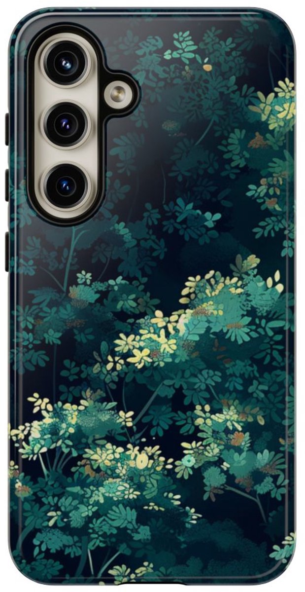 Donkergroen Bladerpatroon – Telefoonhoesje Geschikt voor Samsung Galaxy S24