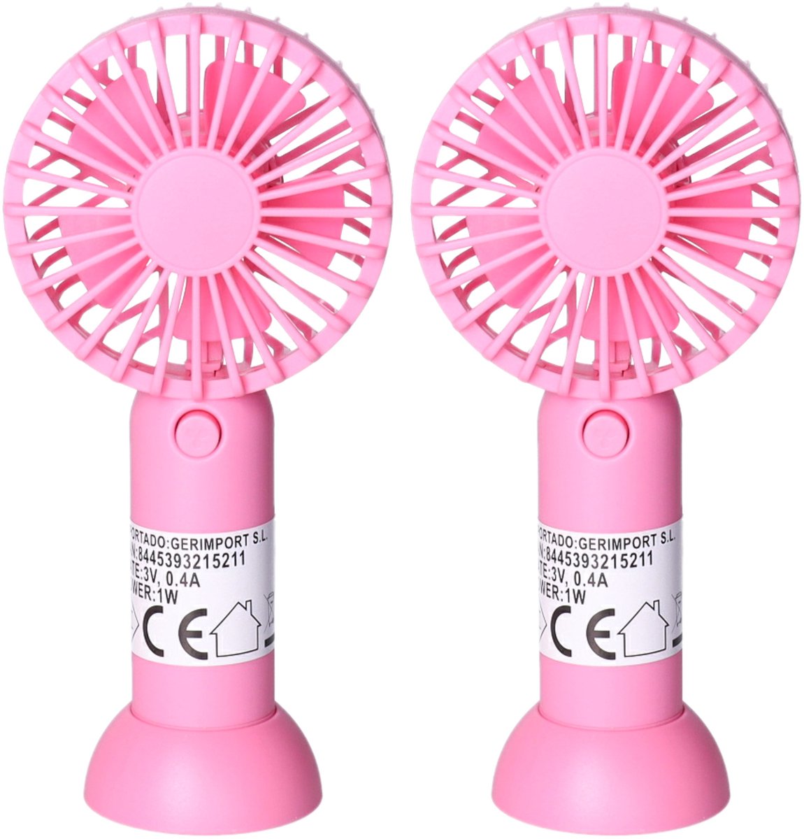 Gerimport Mini ventilator/handventilator - 2x - 8 x 5 x 16 cm - Roze - Verkoeling in zomer
