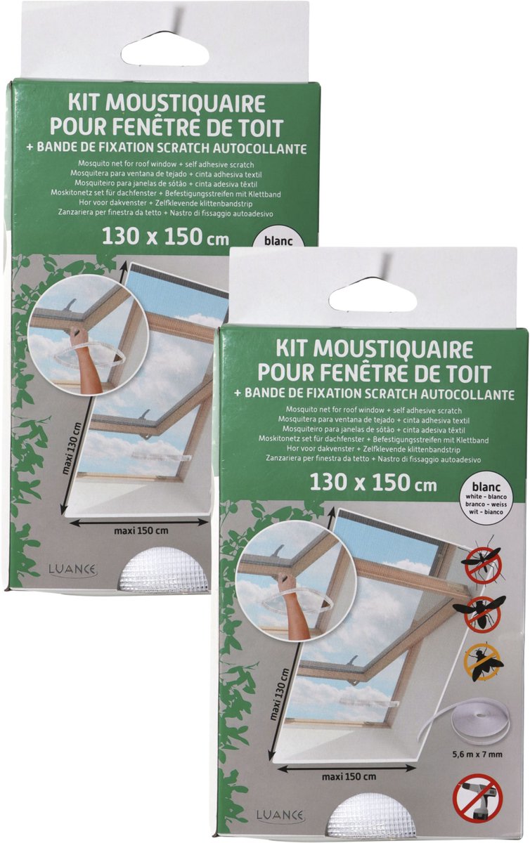 Luance Vliegen/insecten gordijn - 2x - wit - 130 x 150 cm - vliegenhor - hor met rits