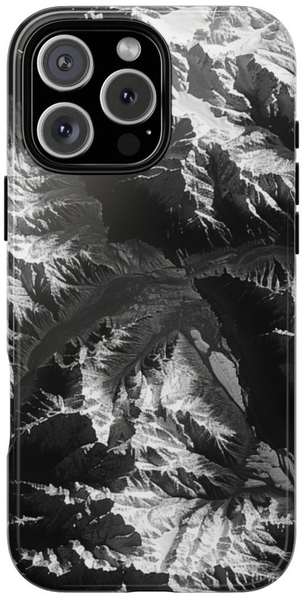 Zwart-Wit Berglandschap – Telefoonhoesje Geschikt voor iPhone 16 Pro Max