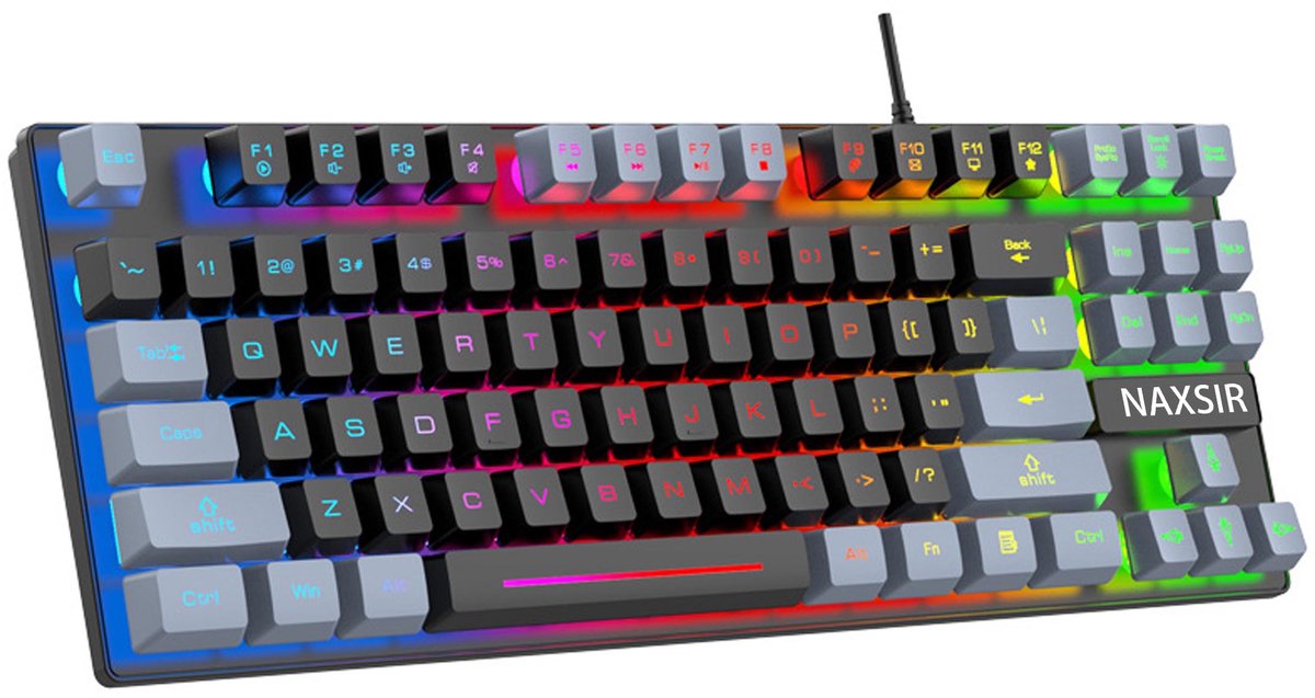 NAXSIR Gaming toetsenbord - 87-Toetsen - Tweekleurig Ontwerp - RGB - USB Plug-and-Play