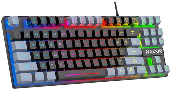 NAXSIR Gaming toetsenbord - 87-Toetsen - Tweekleurig Ontwerp - RGB - USB Plug-and-Play